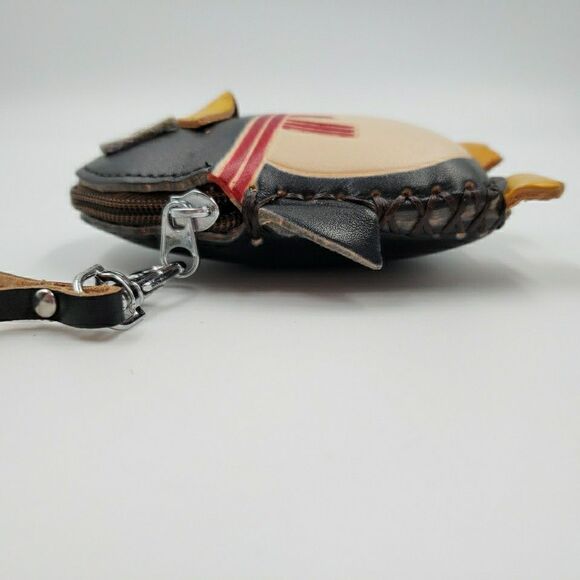 Hand Made Embossed Genuine Leather Penguin Coin Purse Wristlet Wallet Pouch - Picture 5 of 11